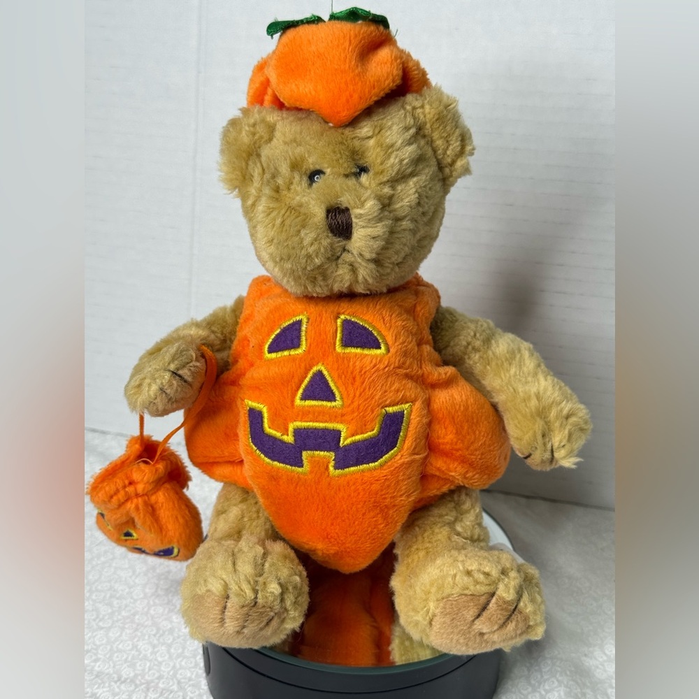Hug Fun Halloween Bear Pumpkin Costume Plush Jack O Lantern Jointed Legs 9"